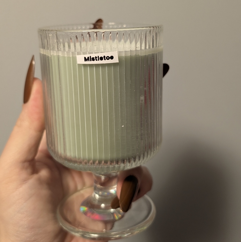 Green Ribbed Glass Candle